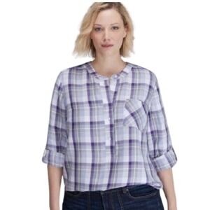 LANE BRYANT Plaid Top Popover Henley 100% Rayon Plus 22 Pocket NWT Women Blouse
